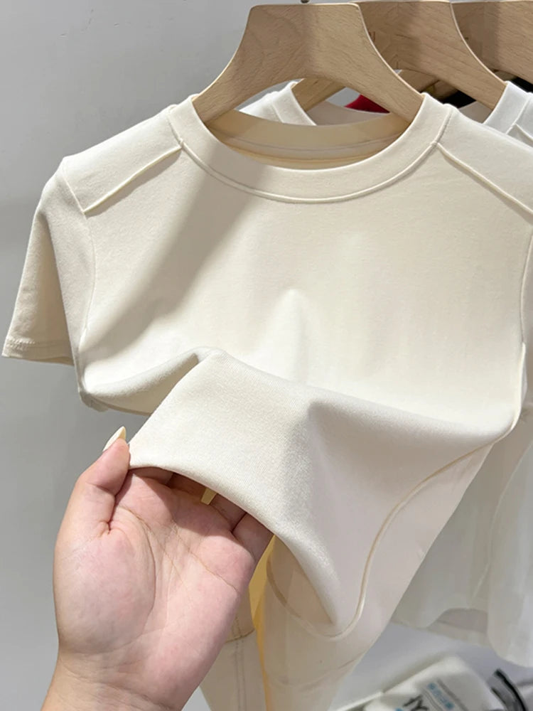 AOSSVIAO 2026 Summer white T-shirt Cotton female short-sleeved student versatile loose half-sleeve t-shirt Harajuku top trend