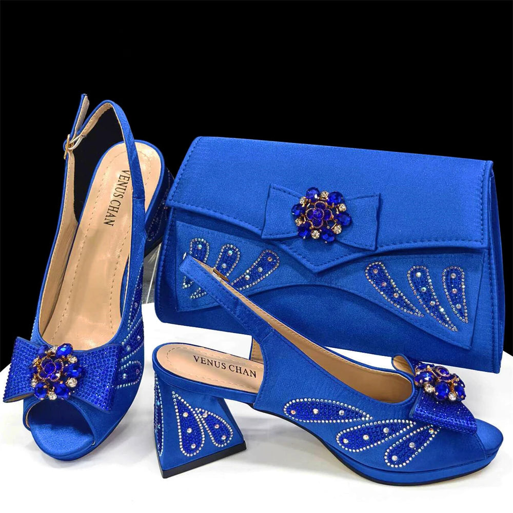Shoes and Bags Matching Set Peep Toe High Heels for Party
