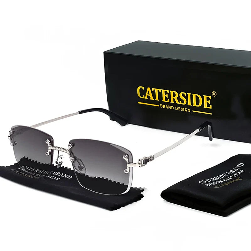 CATERSIDE Punk Rectangle Sunglasses Men Women Luxury Designer Rimless Gradient Lens Metal Sun Glasses For Men Sports 2024 UV400