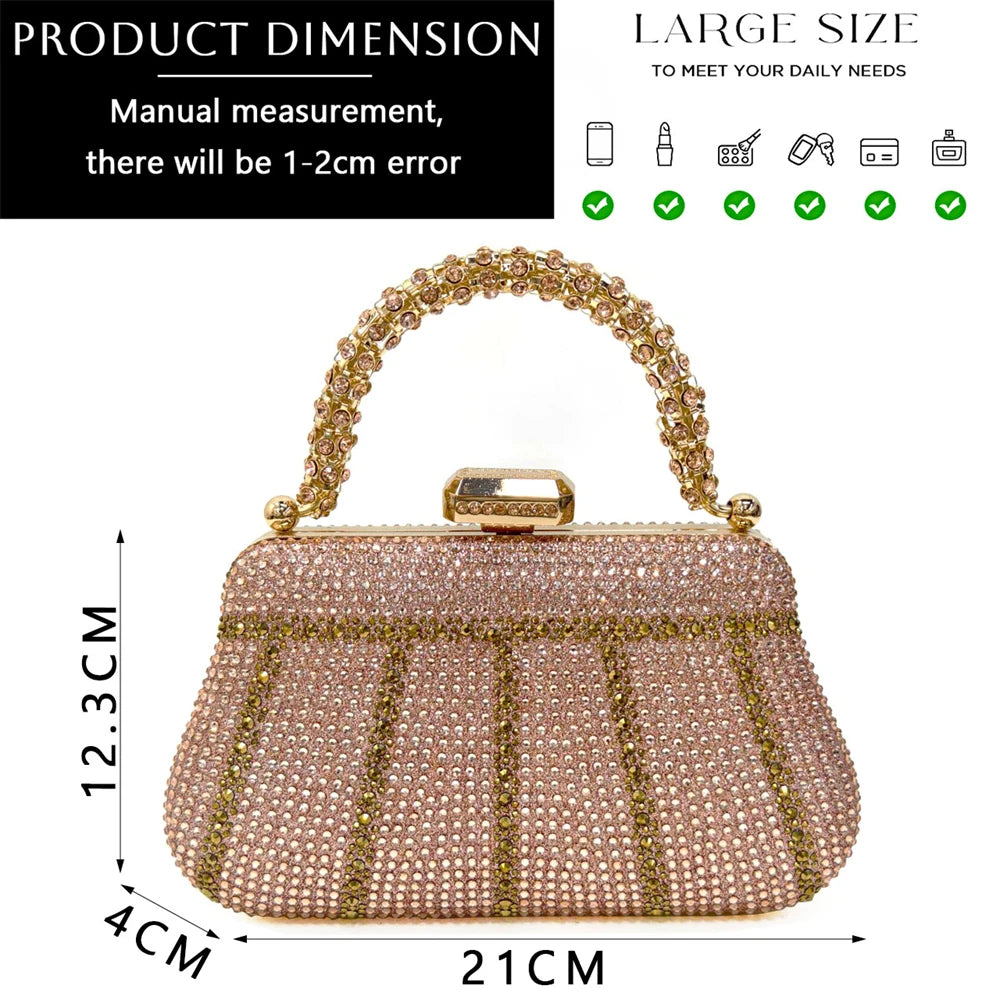 Women Shoes and Bag Set Champagne Color Rhinestone Handbag