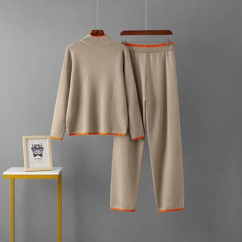 Women Stand Collar Long Sleeved Casual Suit