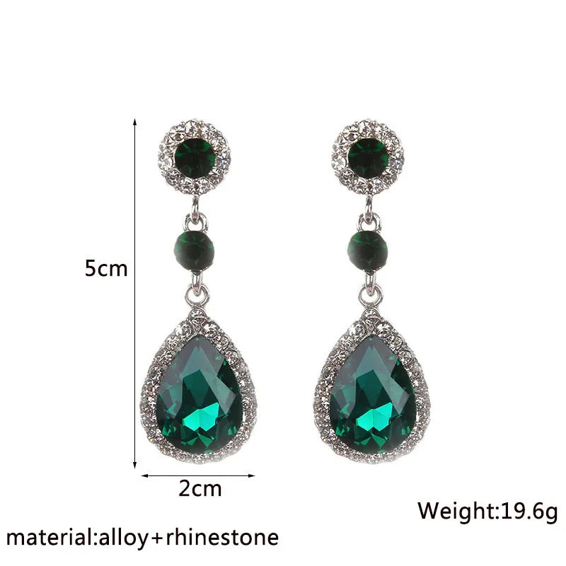 Green Color Crystal Dangle Earrings for Women