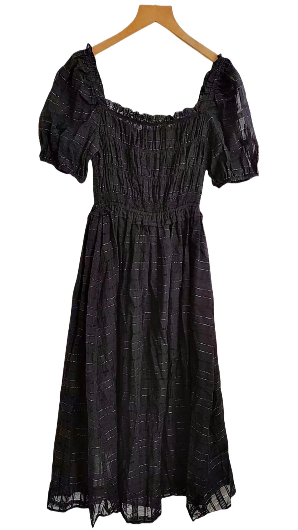 Black Long Dress 2024 New Women's Summer Elegance Countryside Forest Style Retro Square Collar Age Reducing Waist Slimming Dress