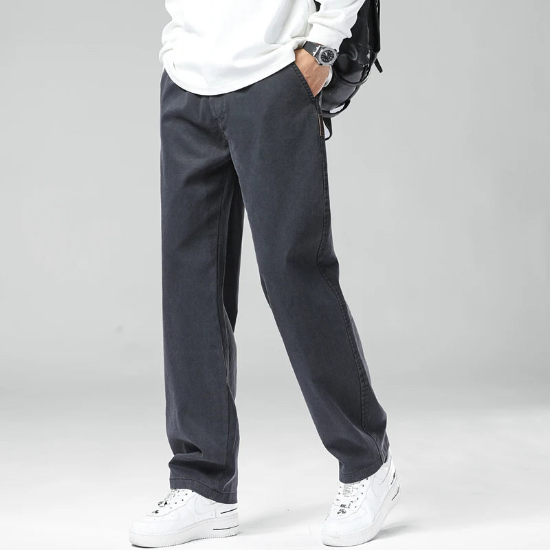 Straight Fashion Lyocell Casual Pants Men Breathable Stretch Korean Loose Trousers Trendy Wide-leg Men's Pants Plus Size M-5XL