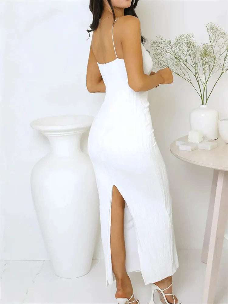 Sleeveless Slim Solid Summer Party Back Split Dress