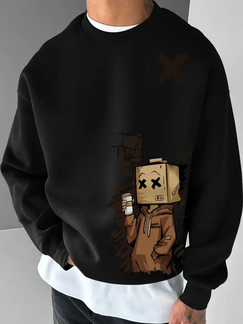 The new men's round-neck hoodie for Spring and Autumn 2025 features a casual and comfortable 3D pattern print on the street