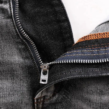 Men Jeans High Quality Retro Gray Stretch Slim Fit Ripped Jeans