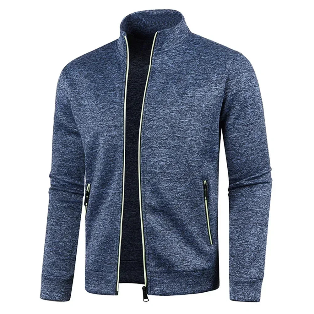 Men's Cardigan Zipper Hoodies Black Green Gray Contrasting Colors Jackets Fashion Casual High Stand Sweatshirts Coats Sportwear