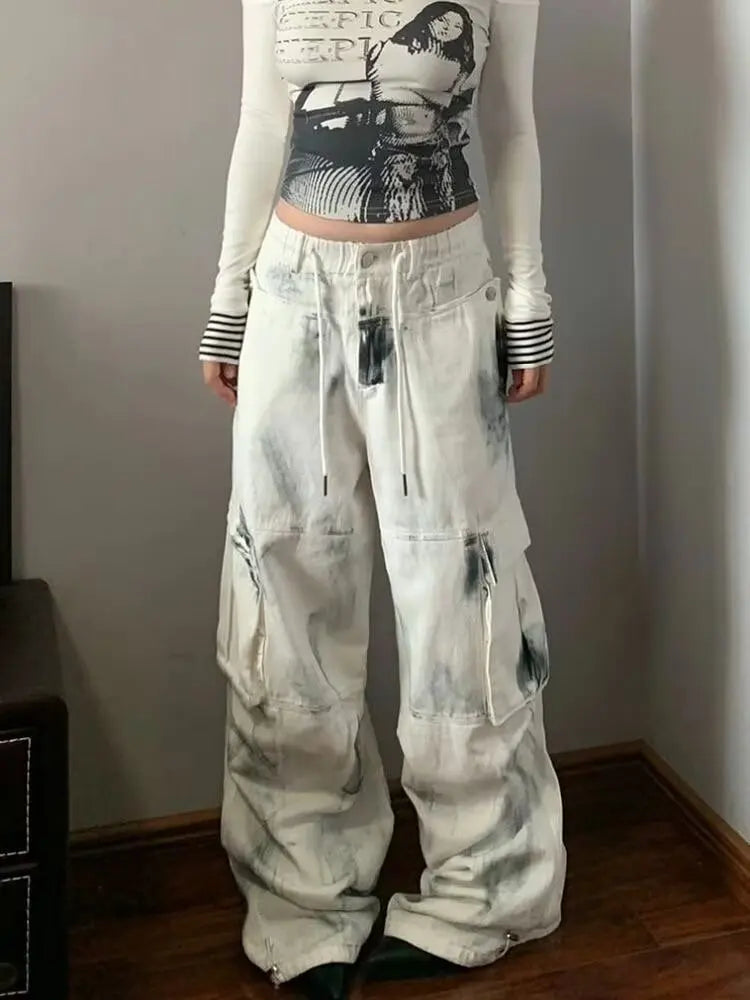 Women Jeans Wide Women's Jeans Span Shoujo Girl Style Denim Tier White Pants Jean Y2k Coquette Woman Clothing High Waist Pants
