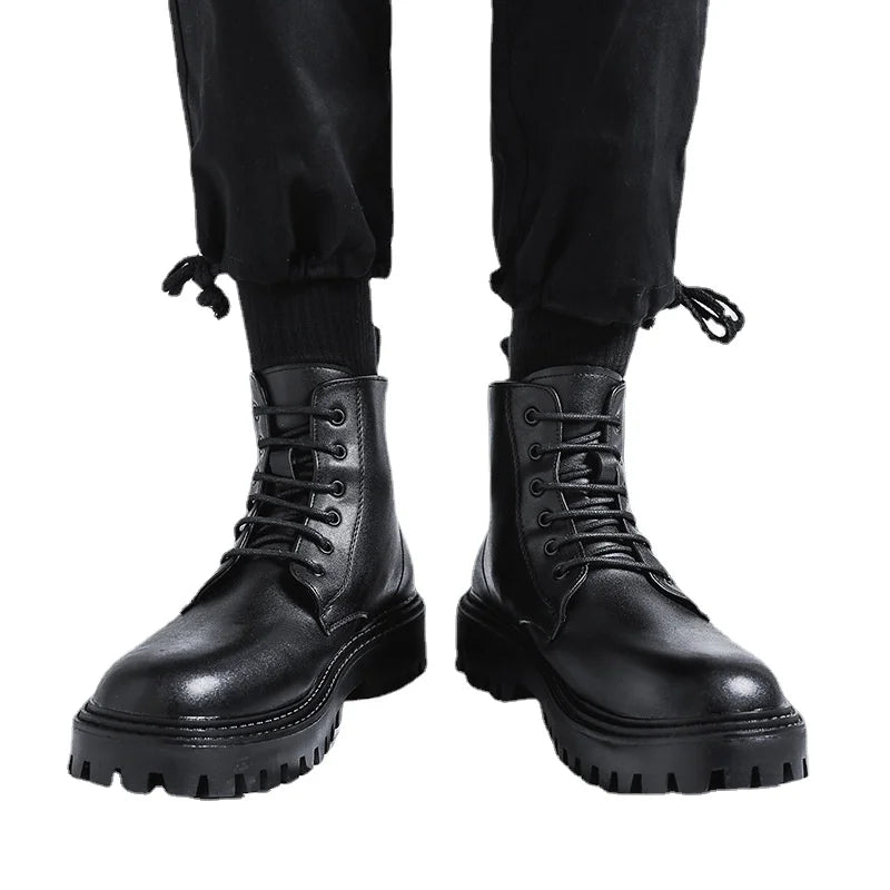 Fashion PU Leather Men Ankle Boots Outdoor Casual Shoes Lightweight Designer Mens Warm Work Boots 2024 Classic Handmade Boots