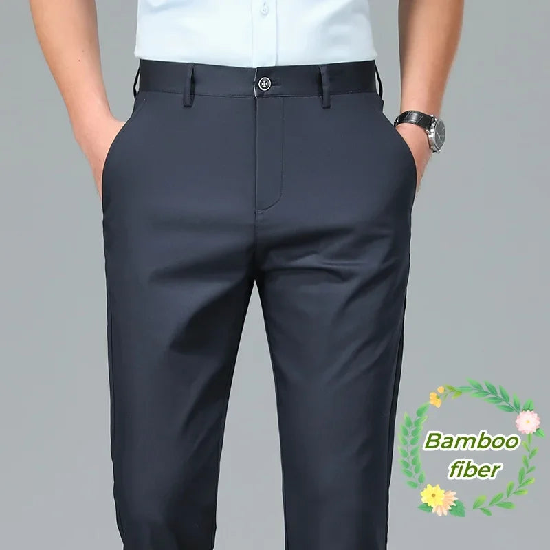 Bamboo Fiber Luxury Straight Pants Men Formal Suit Trouser