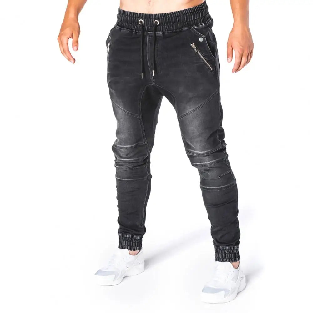 Men Jeans Slim Male All Match Ankle Tied Lace-up Denim Pants   Denim Pants  for Work
