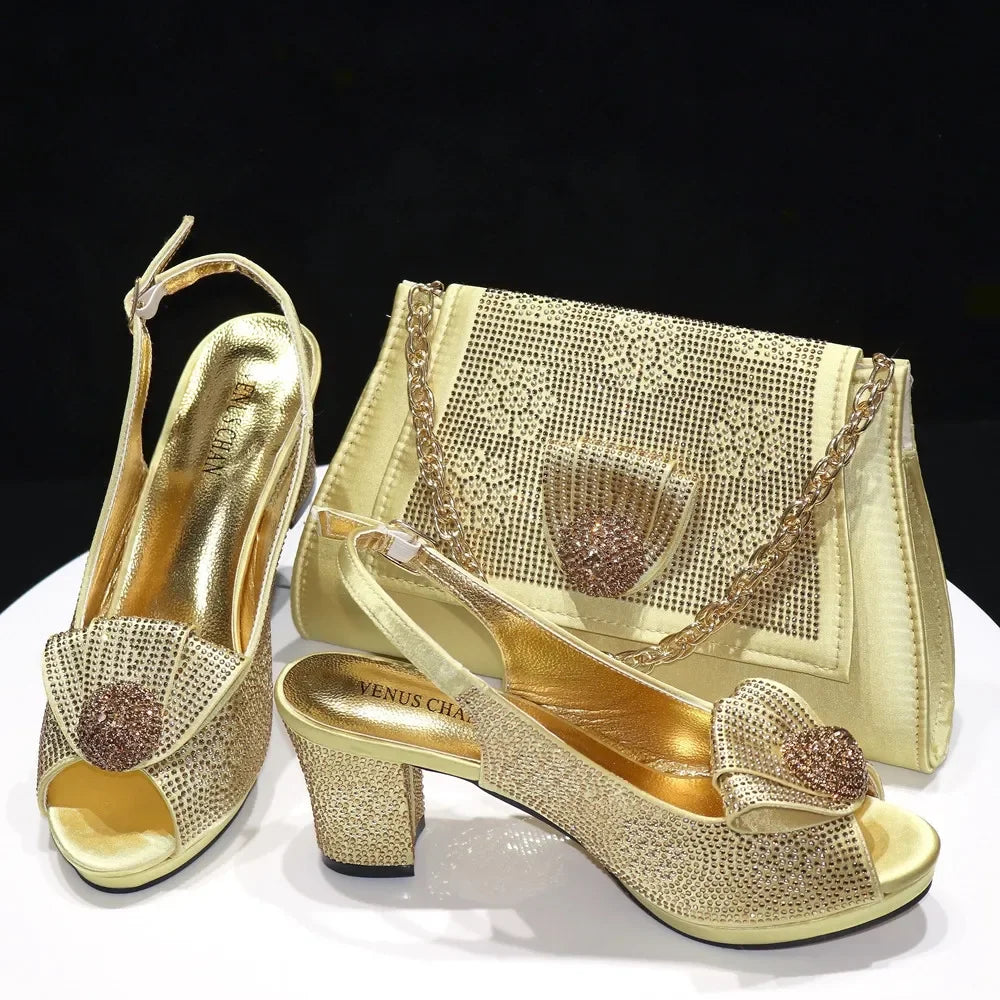 Shoes And Bag Sets For Evening Party With Stones