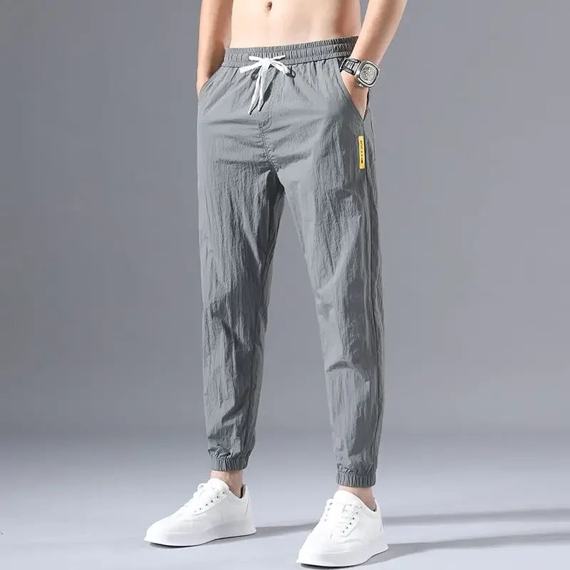2025 New Spring Summer Brand Clothing Men's Thin Casual Pants Thin Slim Elastic Waist Korea Jogger Ankle Length Trousers Male