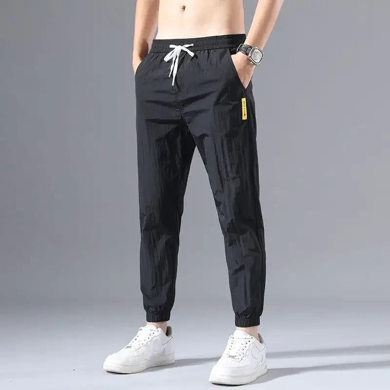 2025 New Spring Summer Brand Clothing Men's Thin Casual Pants Thin Slim Elastic Waist Korea Jogger Ankle Length Trousers Male
