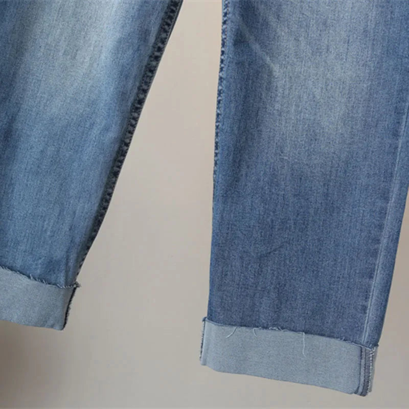 2024 Large Size Jeans Women's Ankle-Length Pants Spring Summer Stretch Denim Straight Pants Crimping Casual Pants Plus Size 7xl