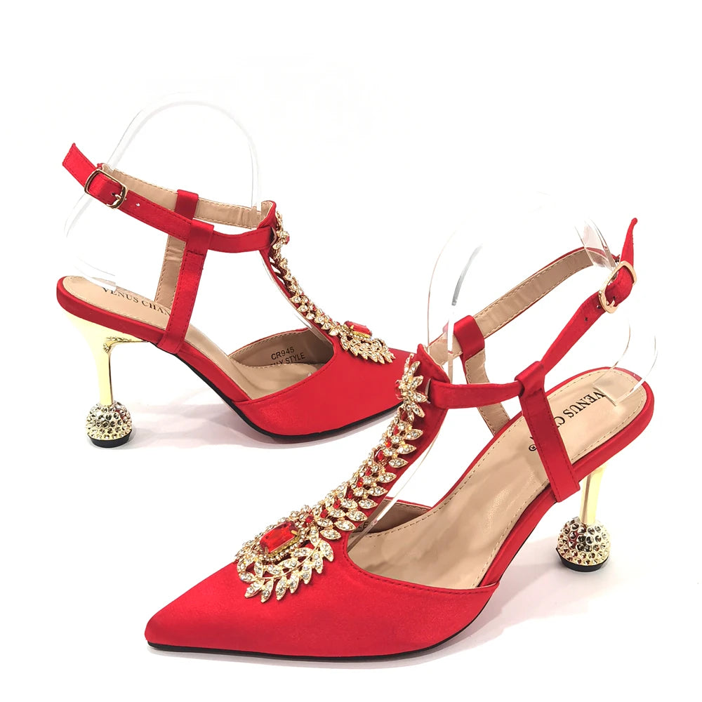 Pointed Toe Wedding Shoes And Bag, Full Diamond Decoration Metal Closure Bag