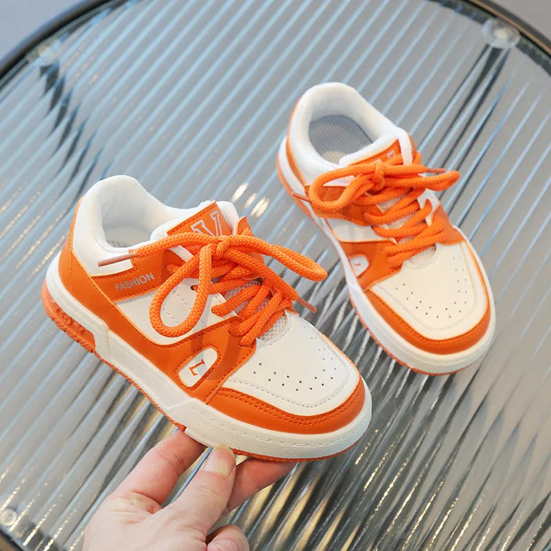 Platform Sports Shoes Flat Kids Sneakers for Girls tenis Spring Casual Lace Up Black Orange Boy Fashion Children Footwear G02111