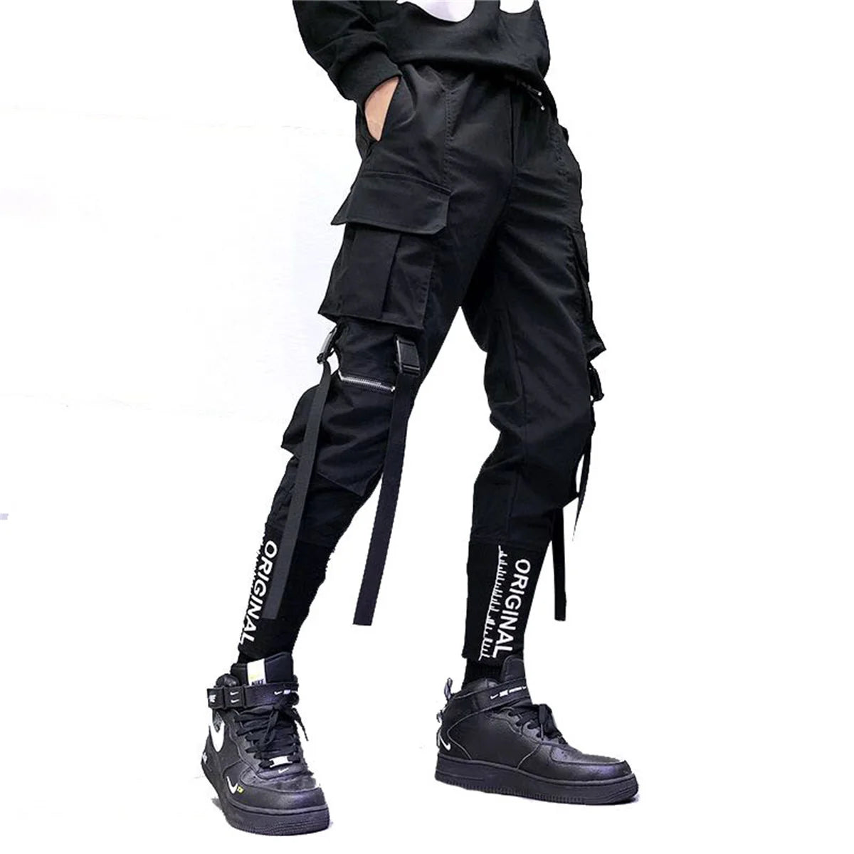 Black Cargo Pants Women Joggers High Waist Loose
