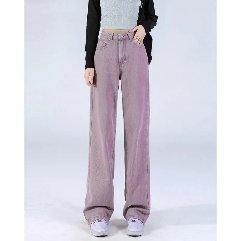 Wide-Leg Jeans Women's Spring Autumn Slimming Versatile Plus Size Pants Pear-Shaped Hip Covering Straight-Leg Trousers Trendy