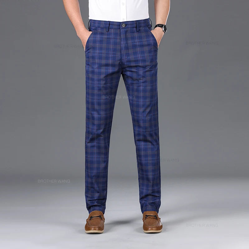 Spring Classic Men's Slim Fit Cotton Plaid Casual Pants Classic Style