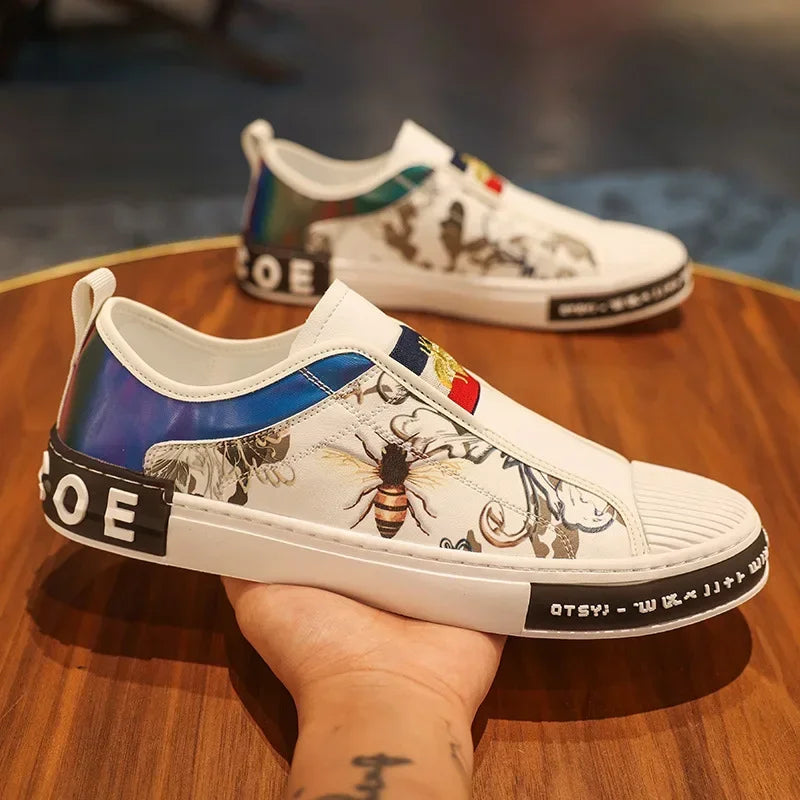 Shoes for Men Leather Casual Shoes Men Sneakers Spring Trend Print Flat Skateb Male Shoes Man Youth Street Cool Slip-on Loafers