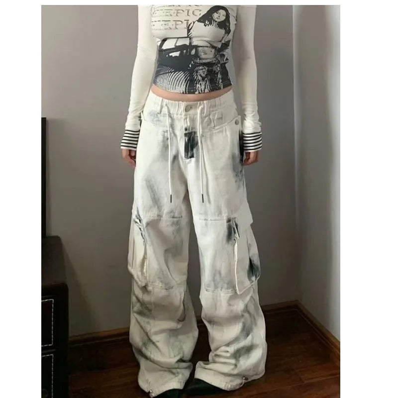 Women Jeans Wide Women's Jeans Span Shoujo Girl Style Denim Tier White Pants Jean Y2k Coquette Woman Clothing High Waist Pants