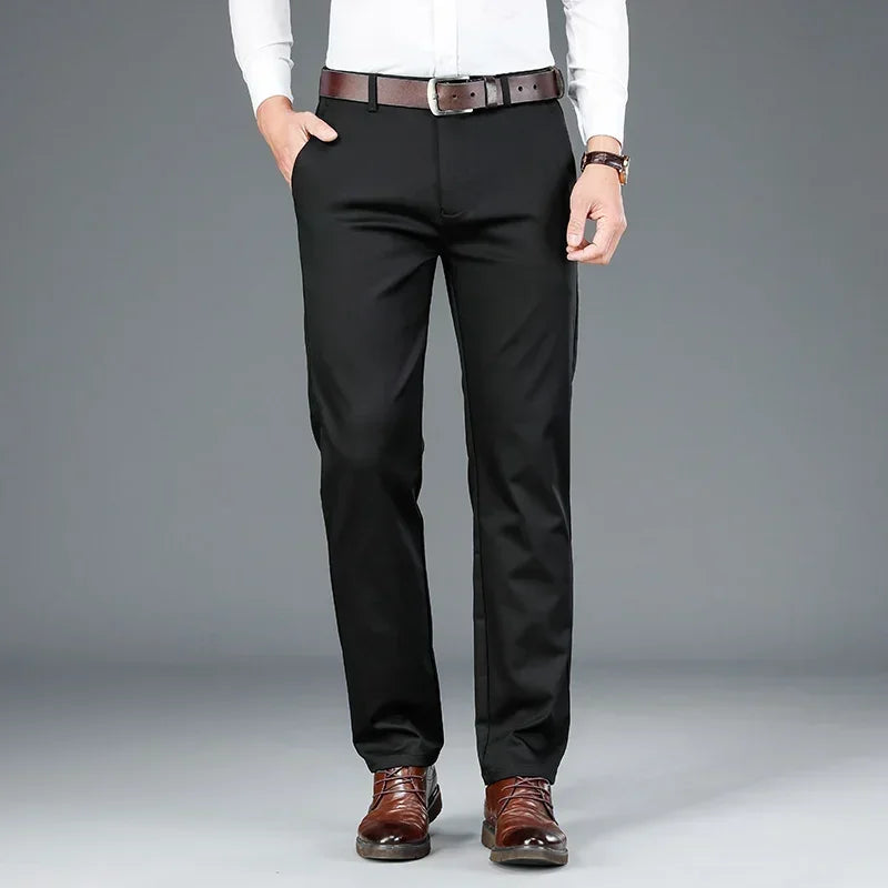 Bamboo Fiber Men's Casual Pants Black Spring Autumn New Style Stretch Straight Breathable Classic Business Suit Trousers Male