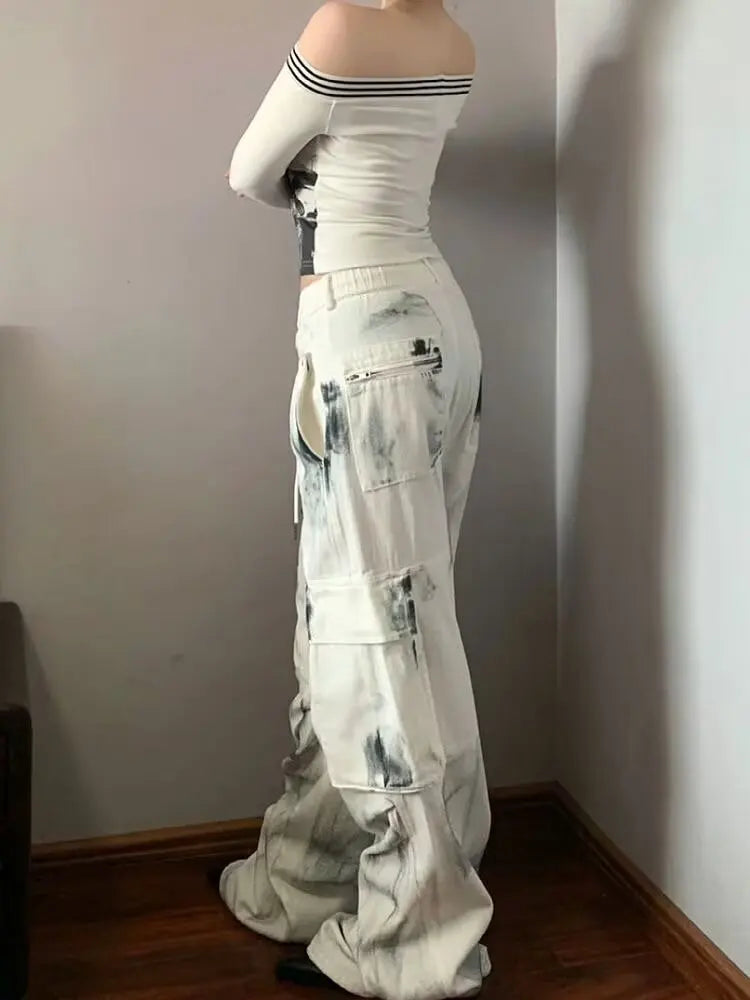 Women Jeans Wide Women's Jeans Span Shoujo Girl Style Denim Tier White Pants Jean Y2k Coquette Woman Clothing High Waist Pants