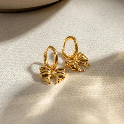 Trend Chic Bow Tie Pendant Drop Hoop Huggie Earrings