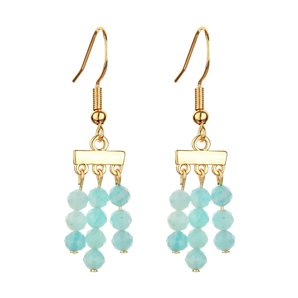 Natural Stone 3 Layer Drop Dangle Earrings for Women