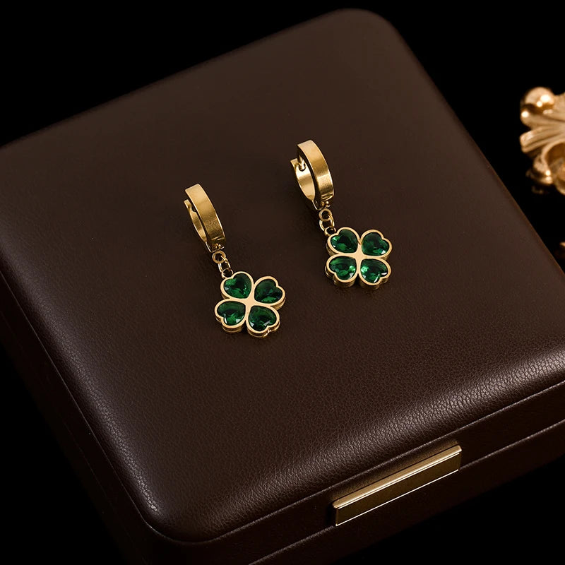Stainless Steel Luxury White Zirconia Drop Earrings For Women