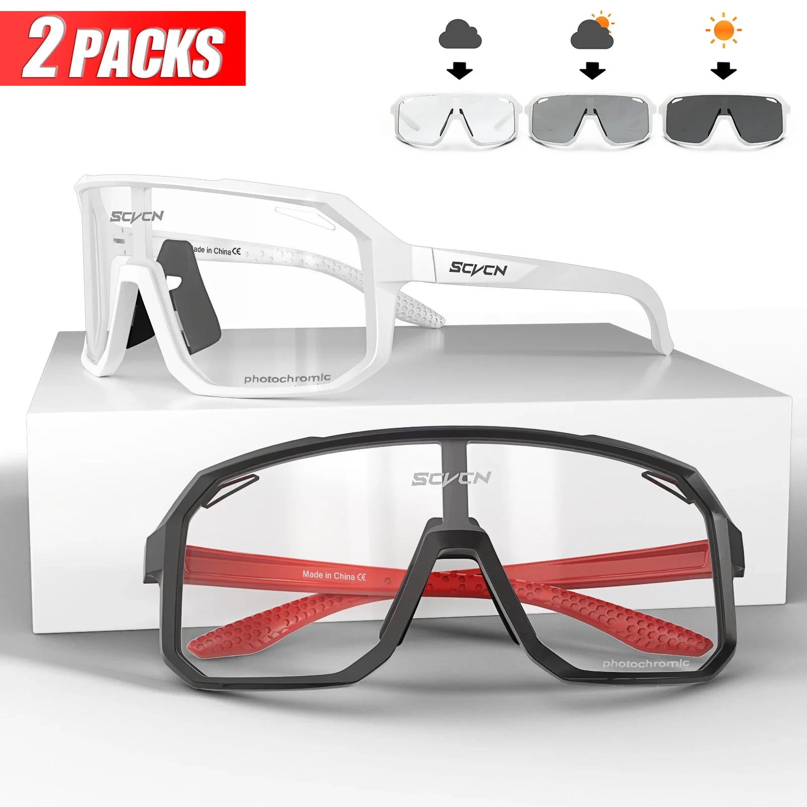 2 paires de lunettes de soleil photochromiques pour le cyclisme, lunettes de VTT, de vélo, pour hommes et femmes, lunettes de sport