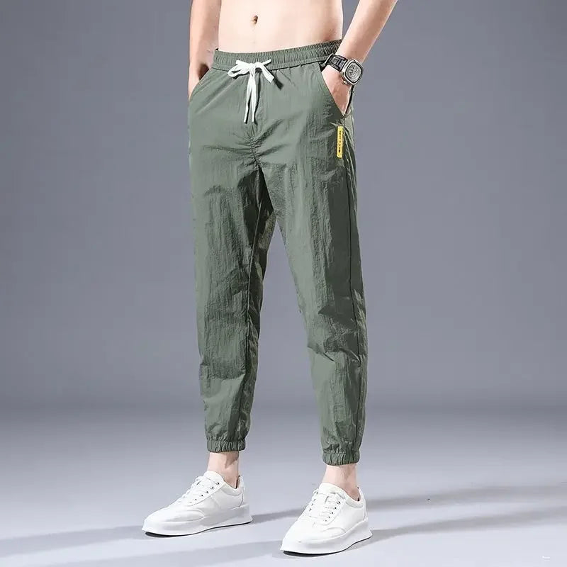 2025 New Spring Summer Brand Clothing Men's Thin Casual Pants Thin Slim Elastic Waist Korea Jogger Ankle Length Trousers Male