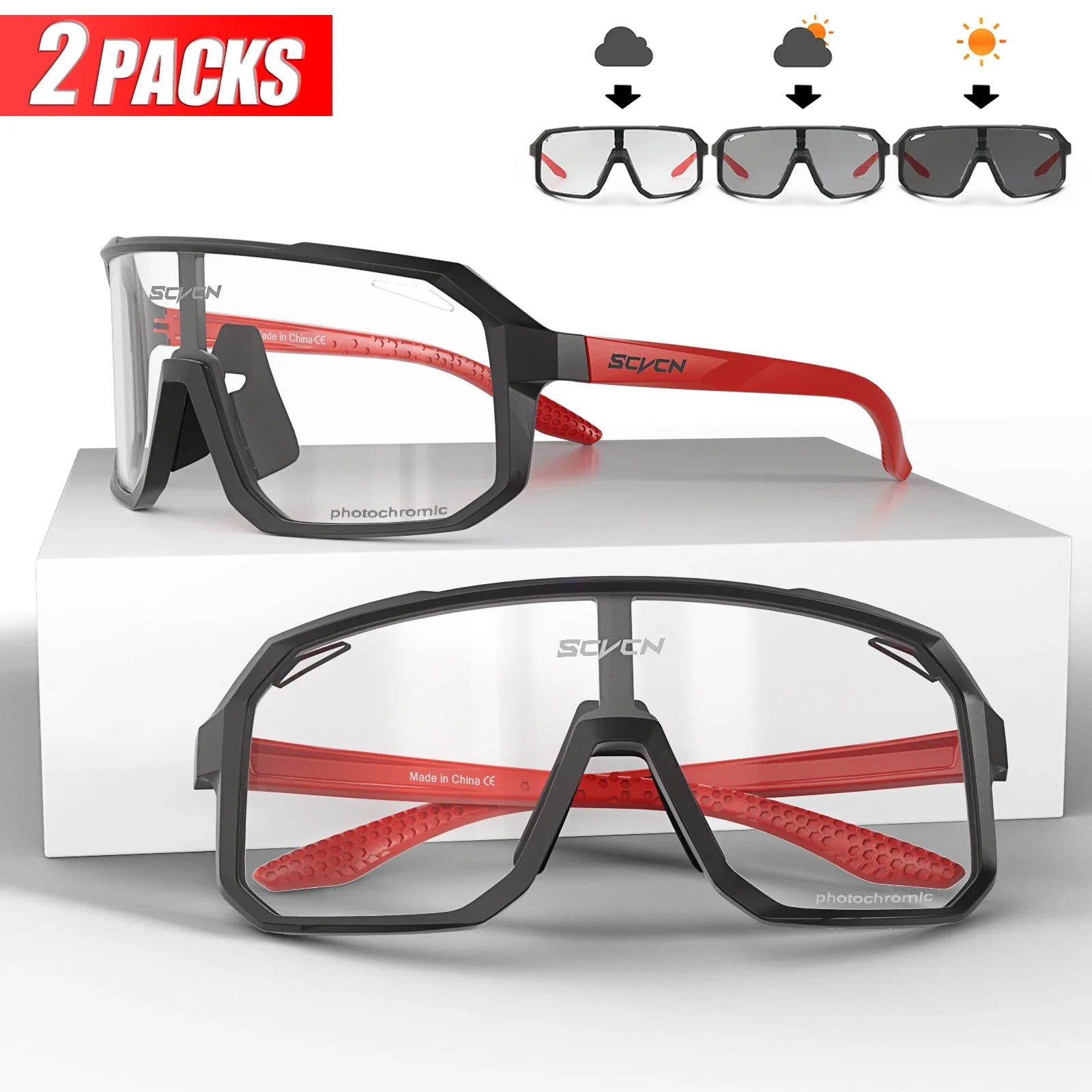 2 paires de lunettes de soleil photochromiques pour le cyclisme, lunettes de VTT, de vélo, pour hommes et femmes, lunettes de sport