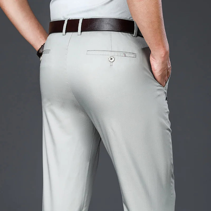 Men's Bamboo Fiber Thin Casual Pants Spring Summer New Straight Stretch Business Classic Trousers Male Brand Clothing