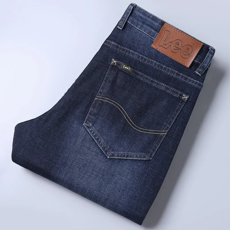 Lee Dex Autumn/winter Men's Jeans Thick Straight-leg Loose-fit Casual Middle-age Business Slimming Smooths Silhouette Trousers