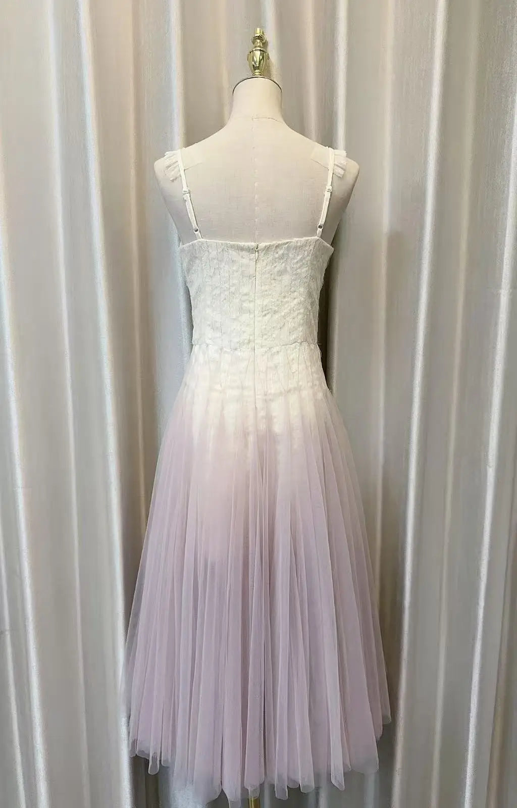 High Quality Gradient Camisole Dresses Spring Women Sleeveless Square Neck Mesh Dress Summer High Waist Zipper Knee Length Dress