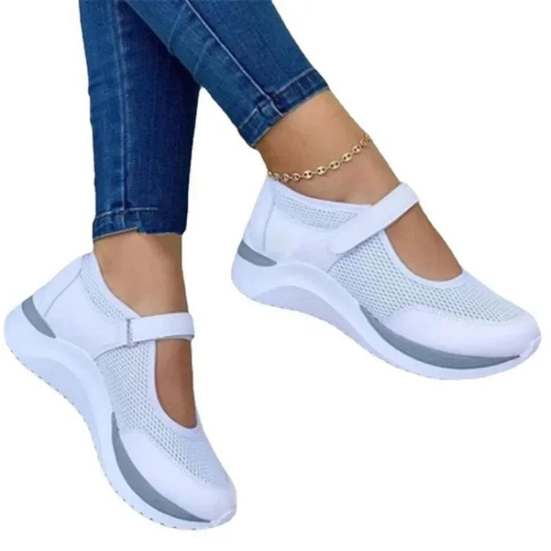 Zapatos De Suela White De Punto De Cabeza Redonda Para Mujer, Zapatillas Informales De Rejilla, Talla Grande 36-43 Women Shoes