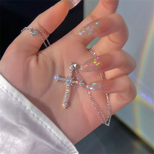 Elegant Crystal Cross Pendant Necklace For Women