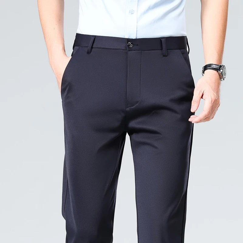 Mens Casual Pants Elastic Suit Pants Office Trousers