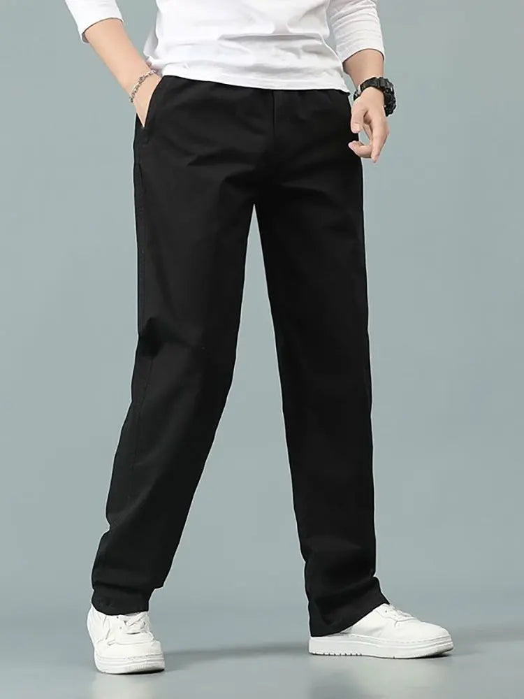 100% Cotton Straight Casual Pants Men Wide Leg Baggy Trousers Male Big size Office Work Wear Summer Thin Formal Trousers