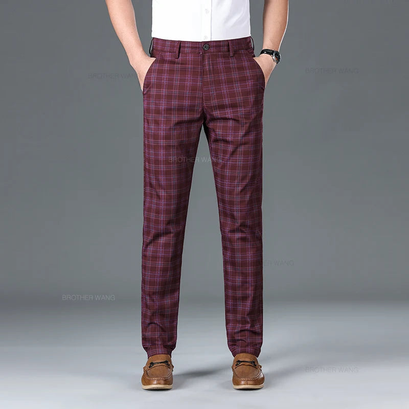 Spring Classic Men's Slim Fit Cotton Plaid Casual Pants Classic Style