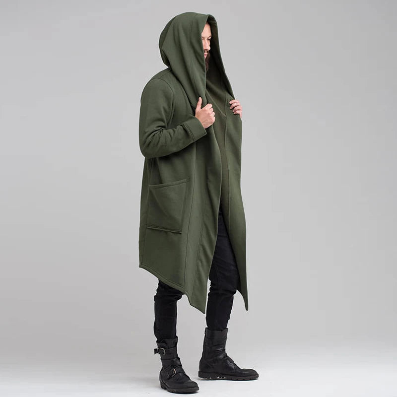 Men's Winter Hooded Cardigan Trench Coat Streetwear Solid Color Windbreaker Leisure Fashion Fleece-lined Jacket Vintage Hoodie