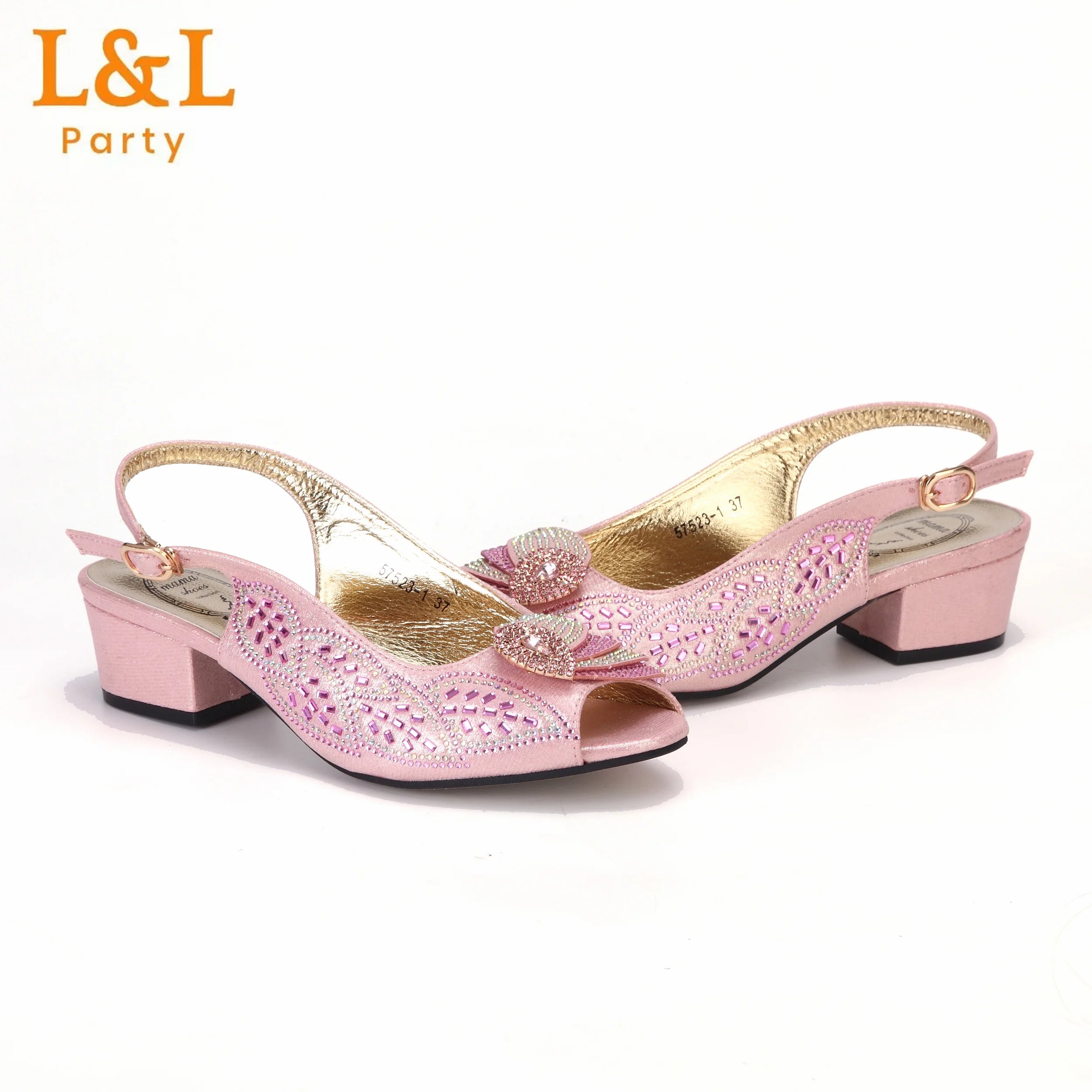 Low Heels Pumps Matching Hand Bag in Champagne Color High Quality for Wedding