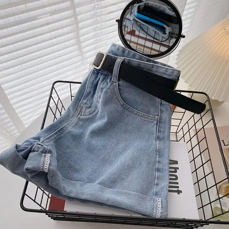 2021 New Women's Denim Shorts High-Waisted Summer Thin Loose-Fit Slimming Curved Legging A- Line Wide-Leg Trendy Jeans