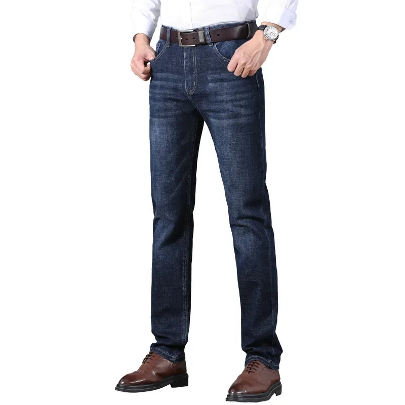 Lee Dex Autumn/winter Men's Jeans Thick Straight-leg Loose-fit Casual Middle-age Business Slimming Smooths Silhouette Trousers