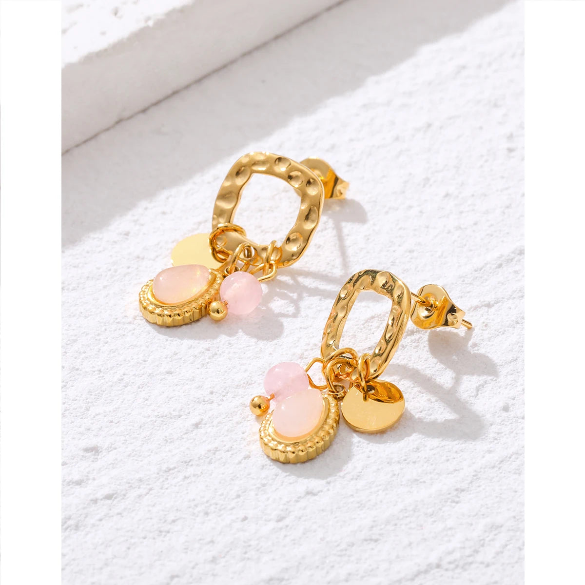 Gold Plated Stainless Steel Natural Stone Drop Earrings for Women