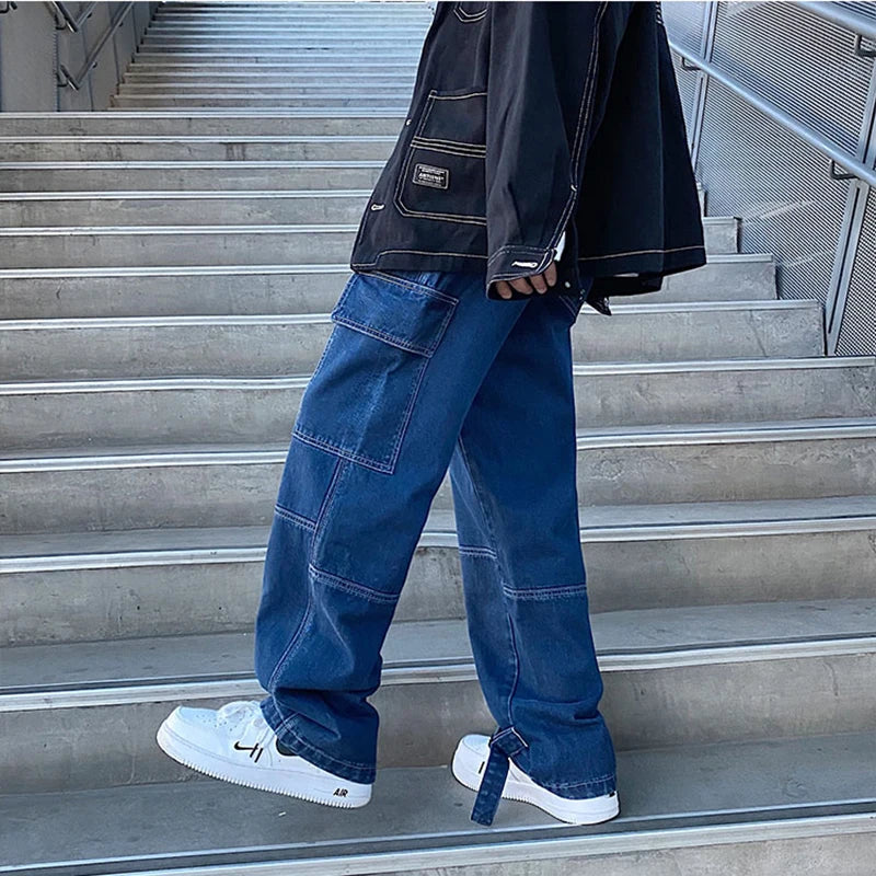 Cargo jeans mens Wide Leg Denim pants Loose Jeans