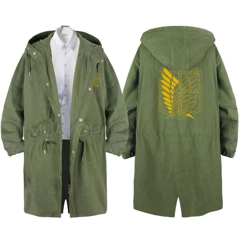 Attack on Titan Cosplay Trench Men Jackets Long Hoodie Shingeki No Kyojin Sasha Braus Ymir Armin Cosplay Wings of Liberty 3XL